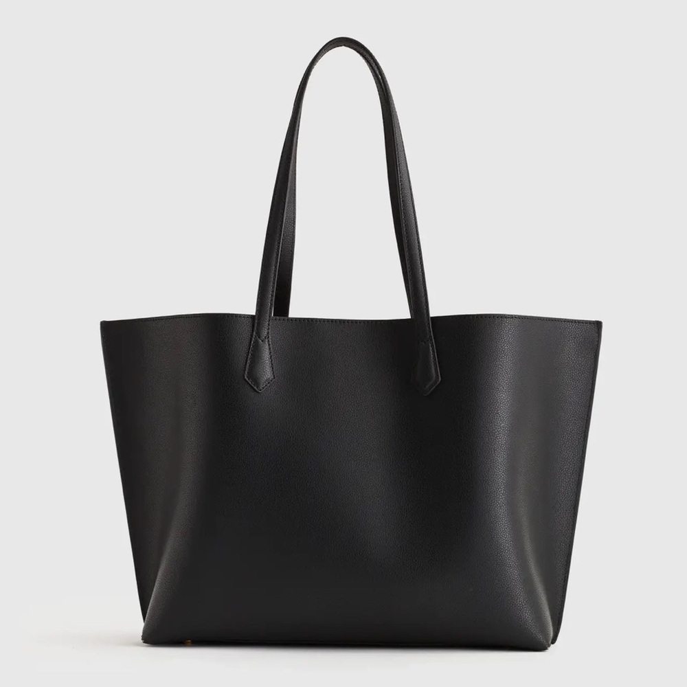 Quince Black Italian Leather Triple Compartment Shopper Tote